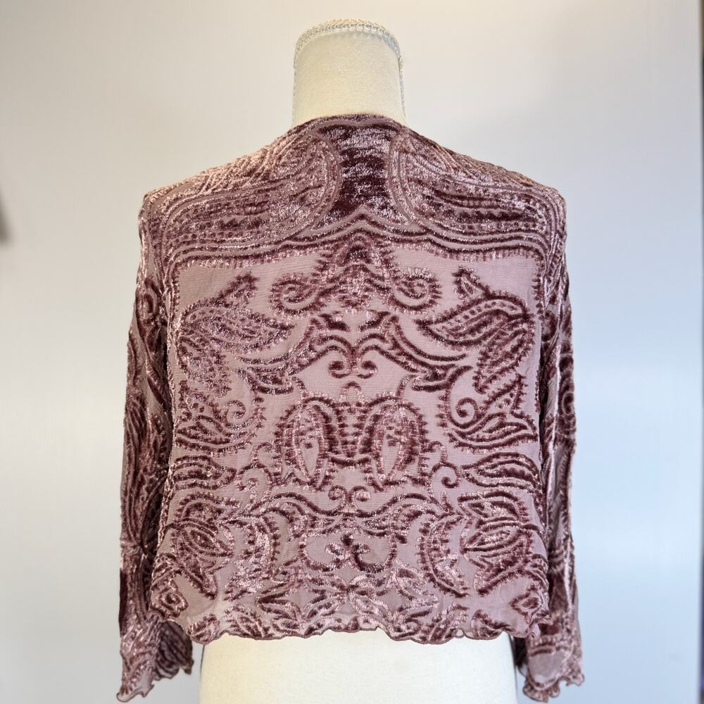 Marian Clayden Silk Cardigan Mauve Pink Women’s Medium Cropped Boho Fairycore - Picture 7 of 16